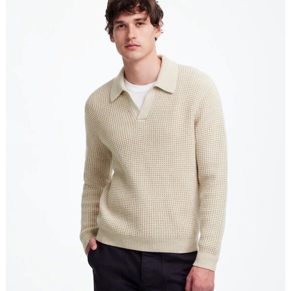 NWT Madewell Johnny-Collar Sweater Polo Shirt in Waffle Knit Light Sand Size XS